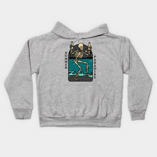 Drunk skeleton in summer paradise Kids Hoodie